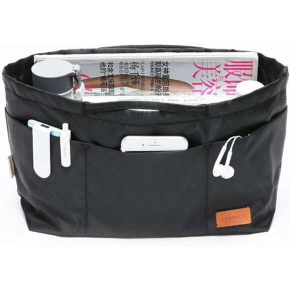 Black Purse Organizer Insert with Zipper Medium Nylon Tote Handbag Organizer - Picture 8 of 8